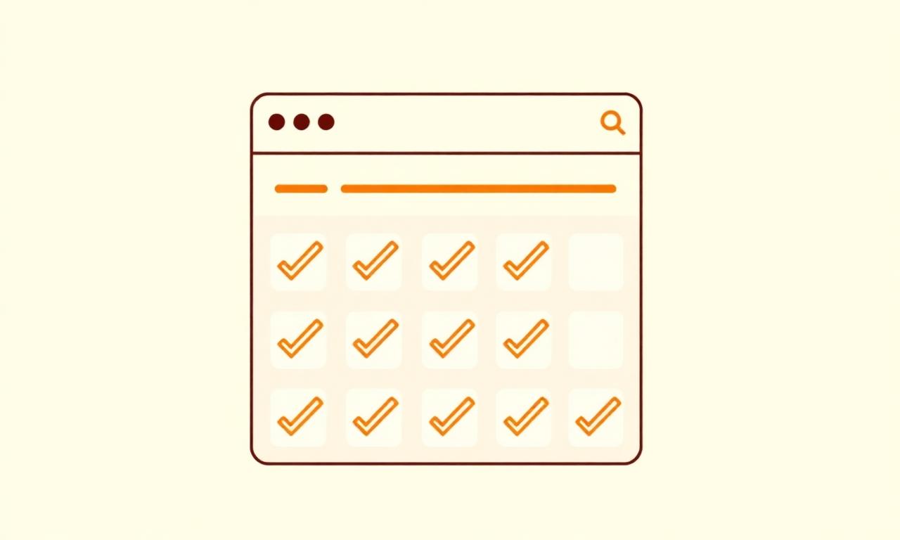 Illustratie van een browserframe met checklijst van twaalf vinkjes