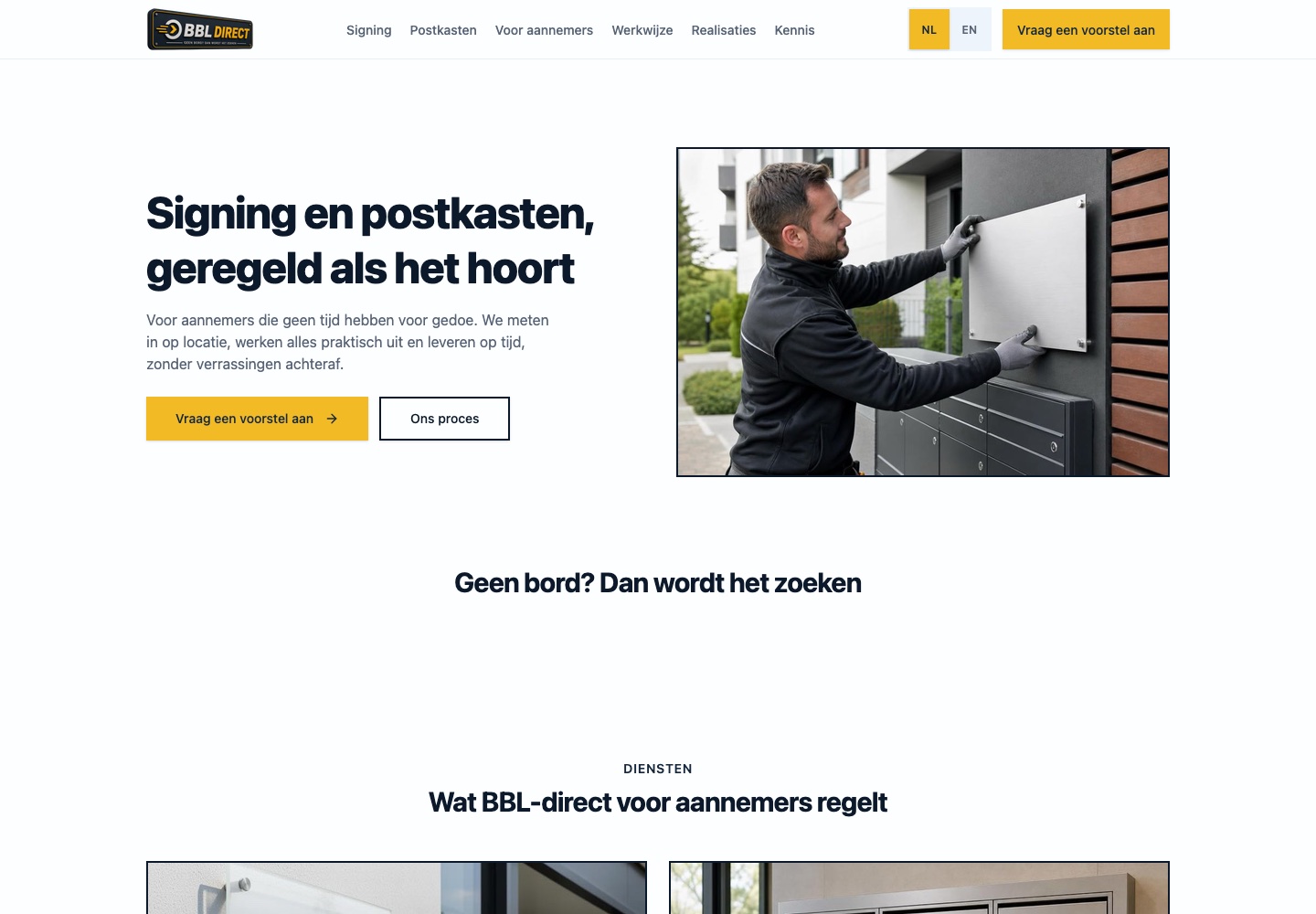De BBL Direct-homepage op desktop