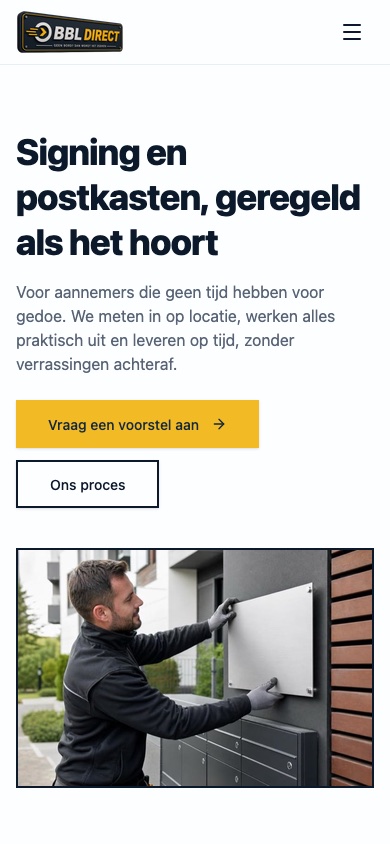 De BBL Direct-homepage op mobiel