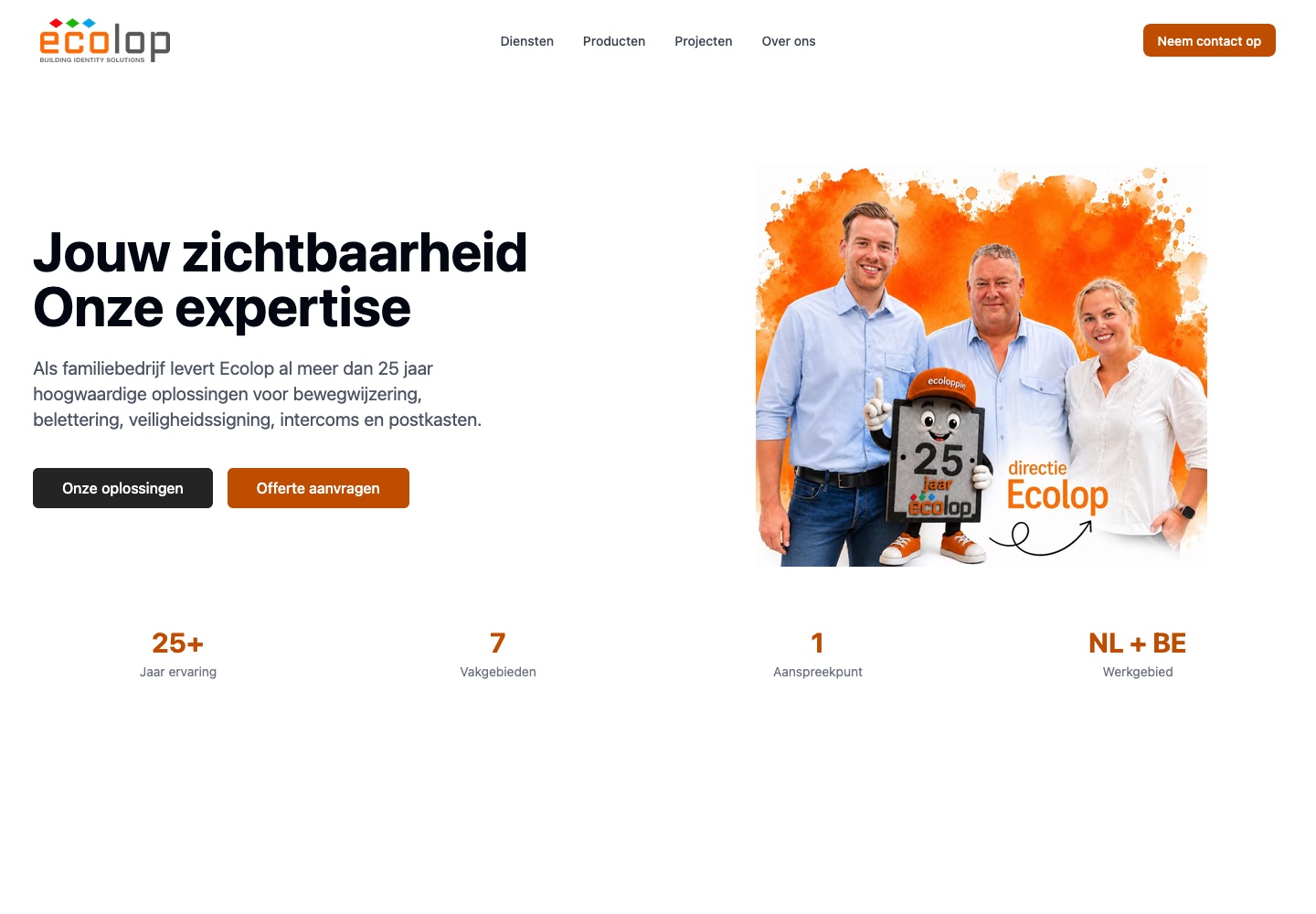 De nieuwe homepage van Ecolop op desktop
