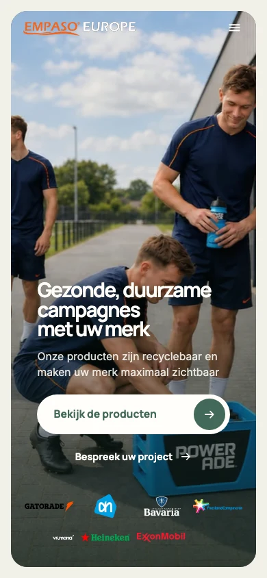 De nieuwe Empaso-homepage op mobiel
