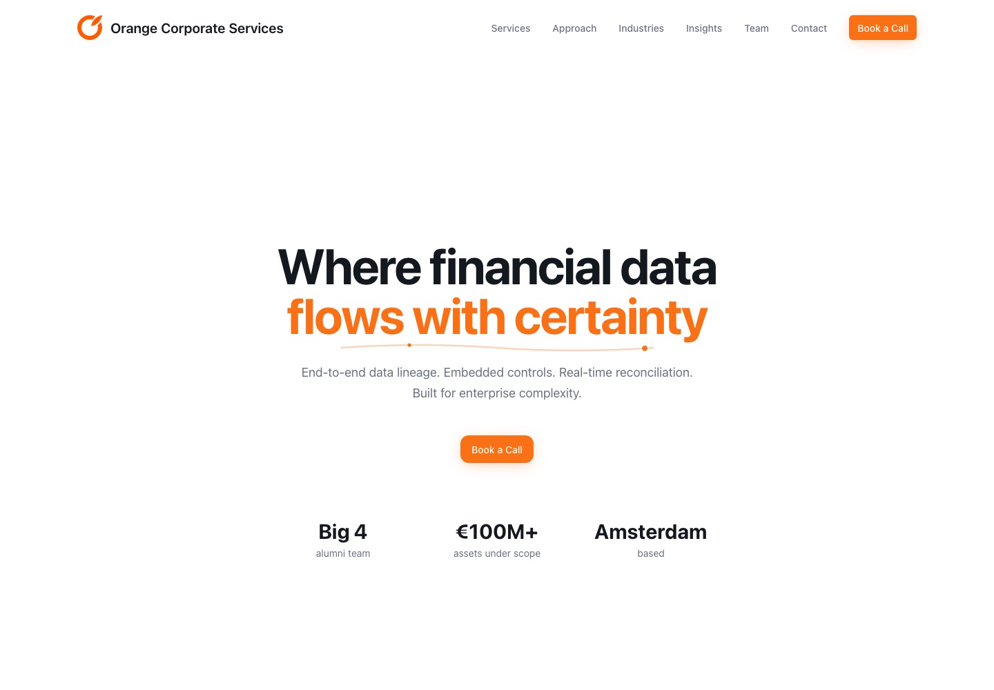 De nieuwe homepage van Orange Corporate Services op desktop