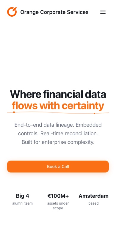 De nieuwe homepage van Orange Corporate Services op mobiel