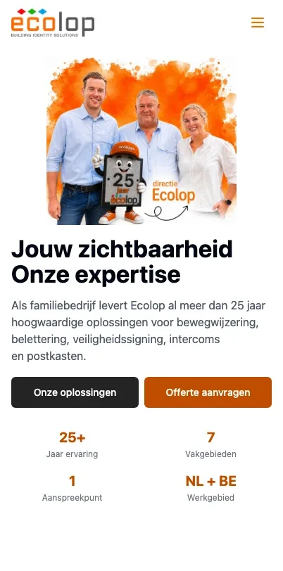 De website van Ecolop op mobiel