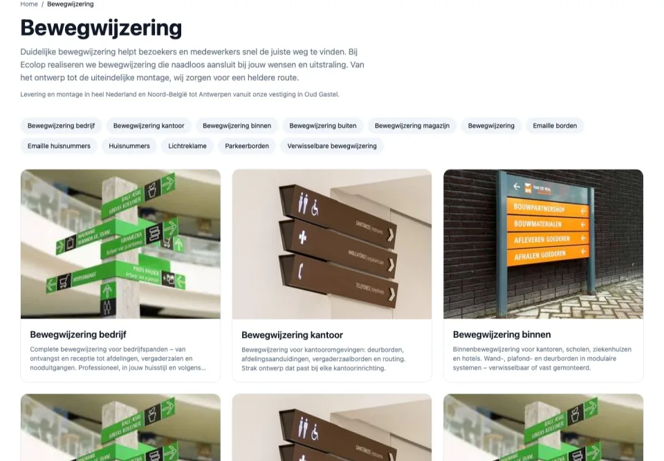 Een rondgang door de bewegwijzeringspagina van Ecolop