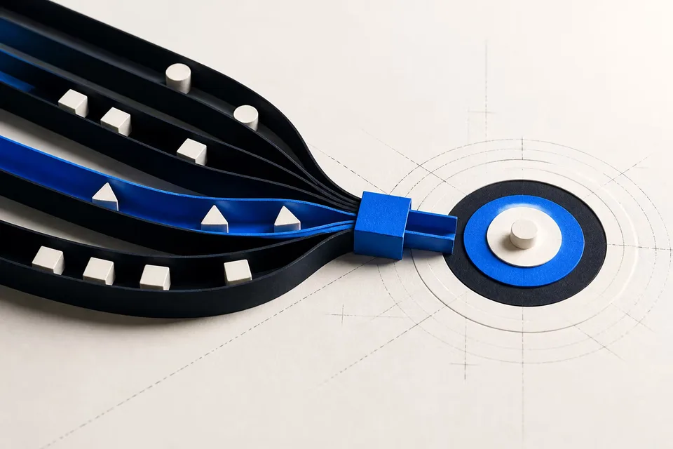 Tactiele technische banen die samenkomen in een helder conversiedoel