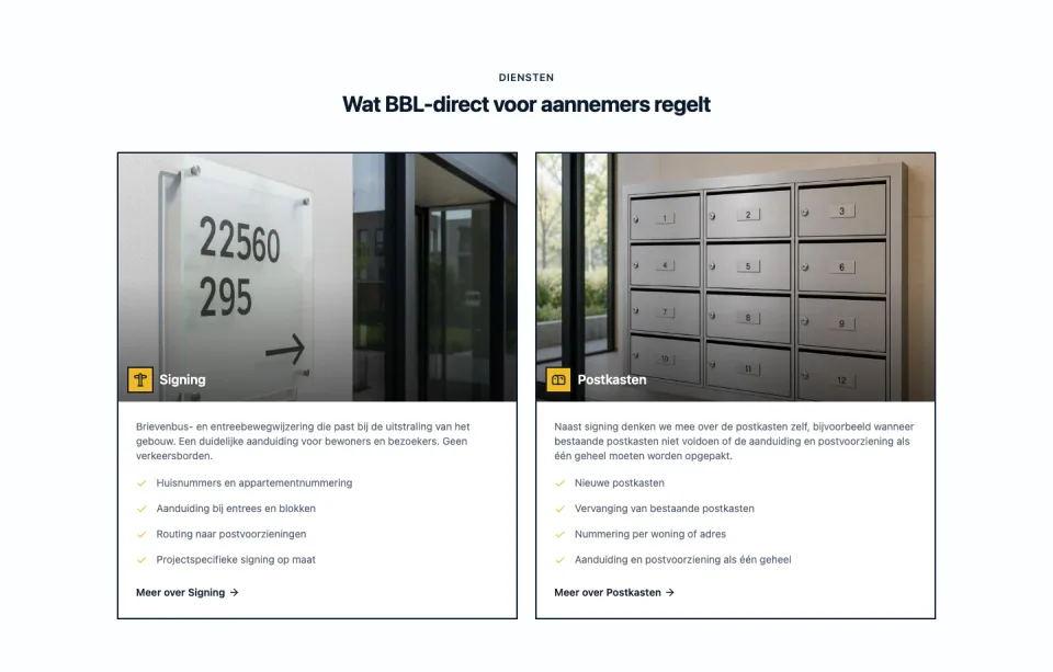 Signing en postkasten naast elkaar op de BBL Direct-homepage