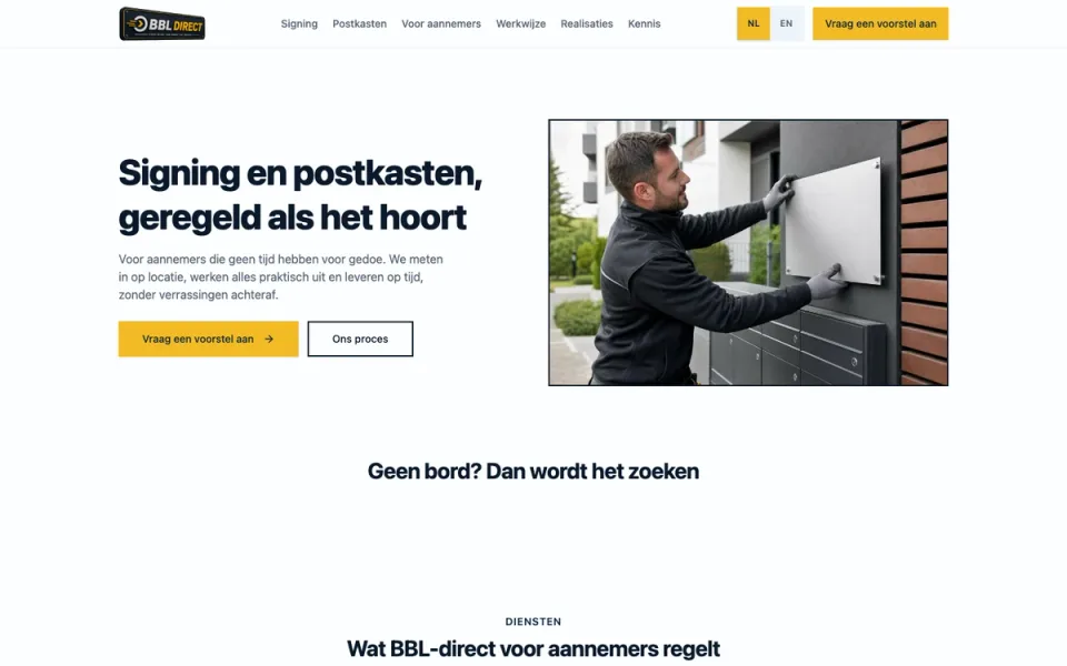 De homepage van BBL Direct